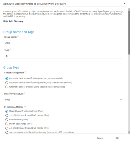 Add Auto-Discovery Group Dialog
