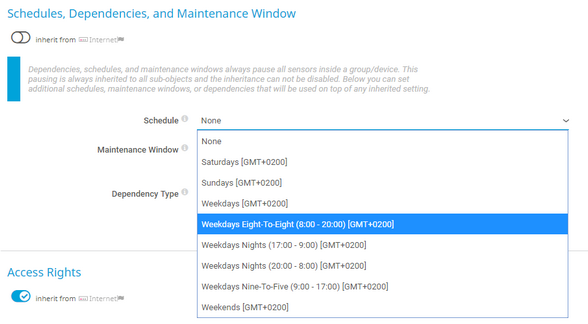 Available Default Schedules in Device Settings